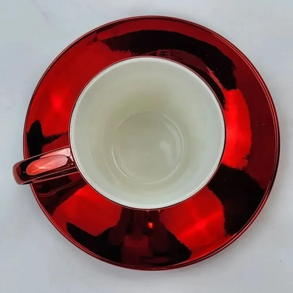 🔹️NWT Starbucks Metallic Red Espresso 3oz Cup & Saucer Set